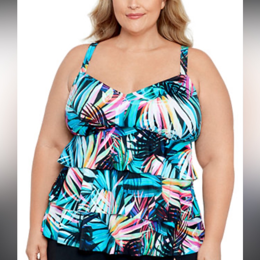 SWIM SOLUTIONS Plus Size Triple Tier Tankini Top 14